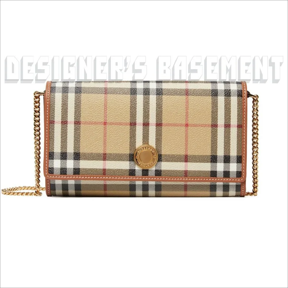 BURBERRY beige Vintage Check HANNAH Flap convertible Chain clutch Wallet Bag NWT - Picture 6 of 10